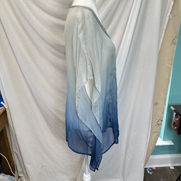 Chico’s Kimono Top Poncho Ombré Blue Sheer Cover Up Kaftan Blouse Beaded M/L - Picture 8 of 8